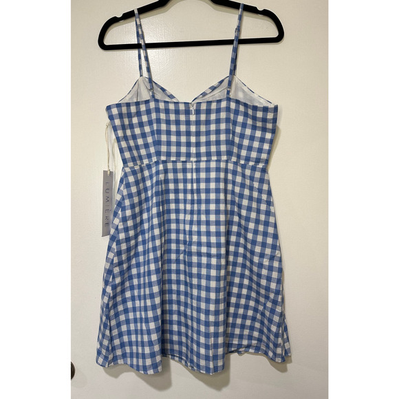 Lumiere Anthropologie Gingham Print Tie Front Dress Blue & White Size Large NWT - Picture 8 of 15
